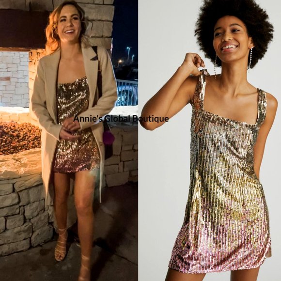 NWT ANTHROPOLOGIE Let Me Be Sequined Shift Mini Dress. Size XL - Picture 2 of 16